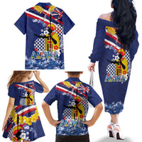 Hawaii King Kamehameha Day Family Matching Off The Shoulder Long Sleeve Dress and Hawaiian Shirt Lei Sea Waves Polynesian Tapa Pattern LT03 - Polynesian Pride