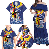Hawaii King Kamehameha Day Family Matching Off Shoulder Maxi Dress and Hawaiian Shirt Lei Sea Waves Polynesian Tapa Pattern LT03 - Polynesian Pride