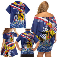 Hawaii King Kamehameha Day Family Matching Off Shoulder Short Dress and Hawaiian Shirt Lei Sea Waves Polynesian Tapa Pattern LT03 - Polynesian Pride