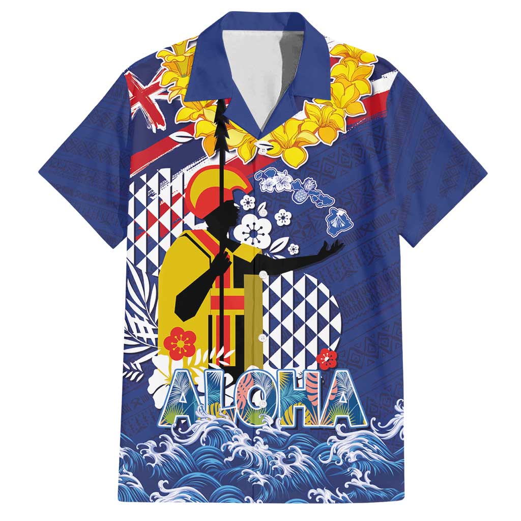 Hawaii King Kamehameha Day Family Matching Off Shoulder Short Dress and Hawaiian Shirt Lei Sea Waves Polynesian Tapa Pattern LT03 Dad's Shirt - Short Sleeve Blue - Polynesian Pride