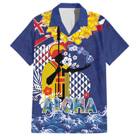 Hawaii King Kamehameha Day Family Matching Short Sleeve Bodycon Dress and Hawaiian Shirt Lei Sea Waves Polynesian Tapa Pattern LT03 Dad's Shirt - Short Sleeve Blue - Polynesian Pride