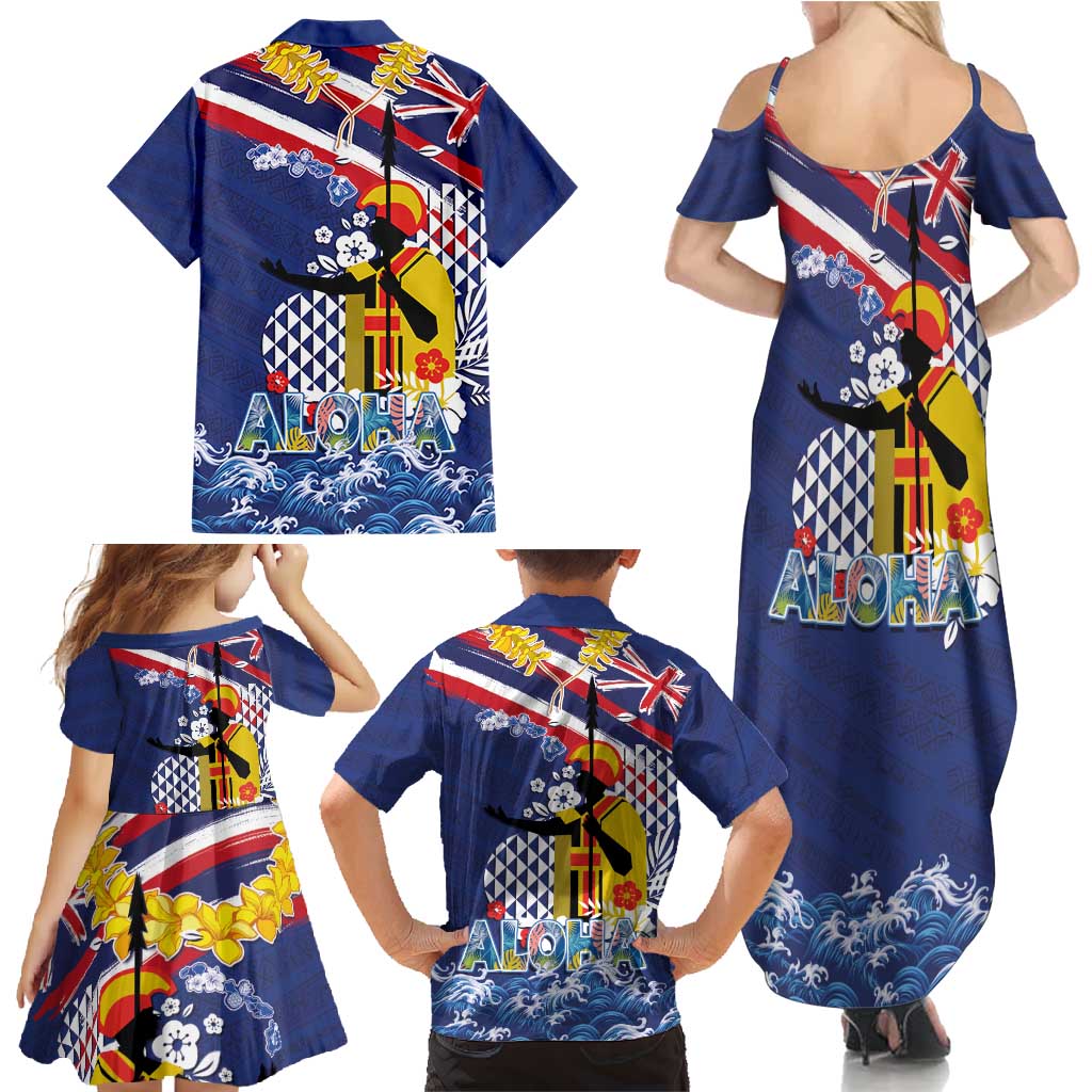 Hawaii King Kamehameha Day Family Matching Summer Maxi Dress and Hawaiian Shirt Lei Sea Waves Polynesian Tapa Pattern LT03 - Polynesian Pride