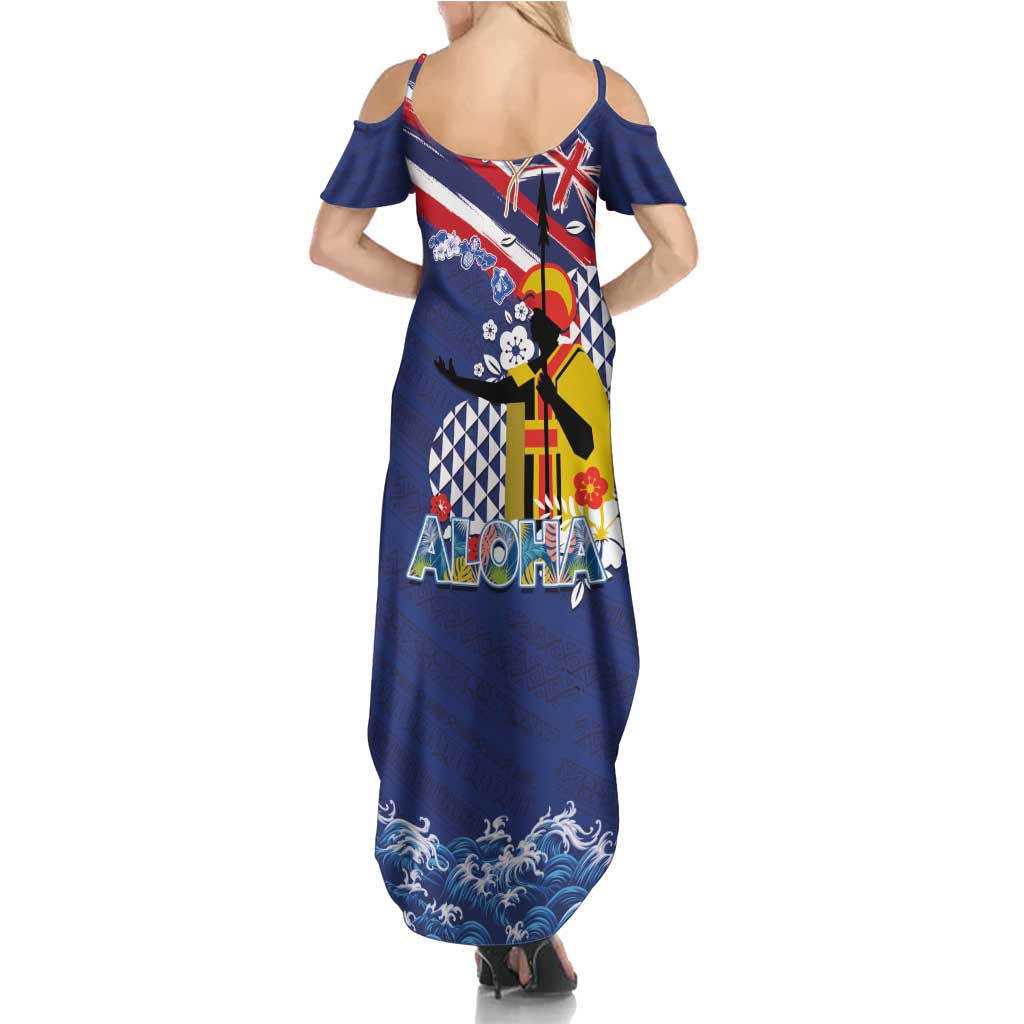 Hawaii King Kamehameha Day Family Matching Summer Maxi Dress and Hawaiian Shirt Lei Sea Waves Polynesian Tapa Pattern LT03 - Polynesian Pride