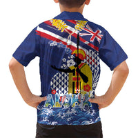 Hawaii King Kamehameha Day Kid Hawaiian Shirt Lei Sea Waves Polynesian Tapa Pattern