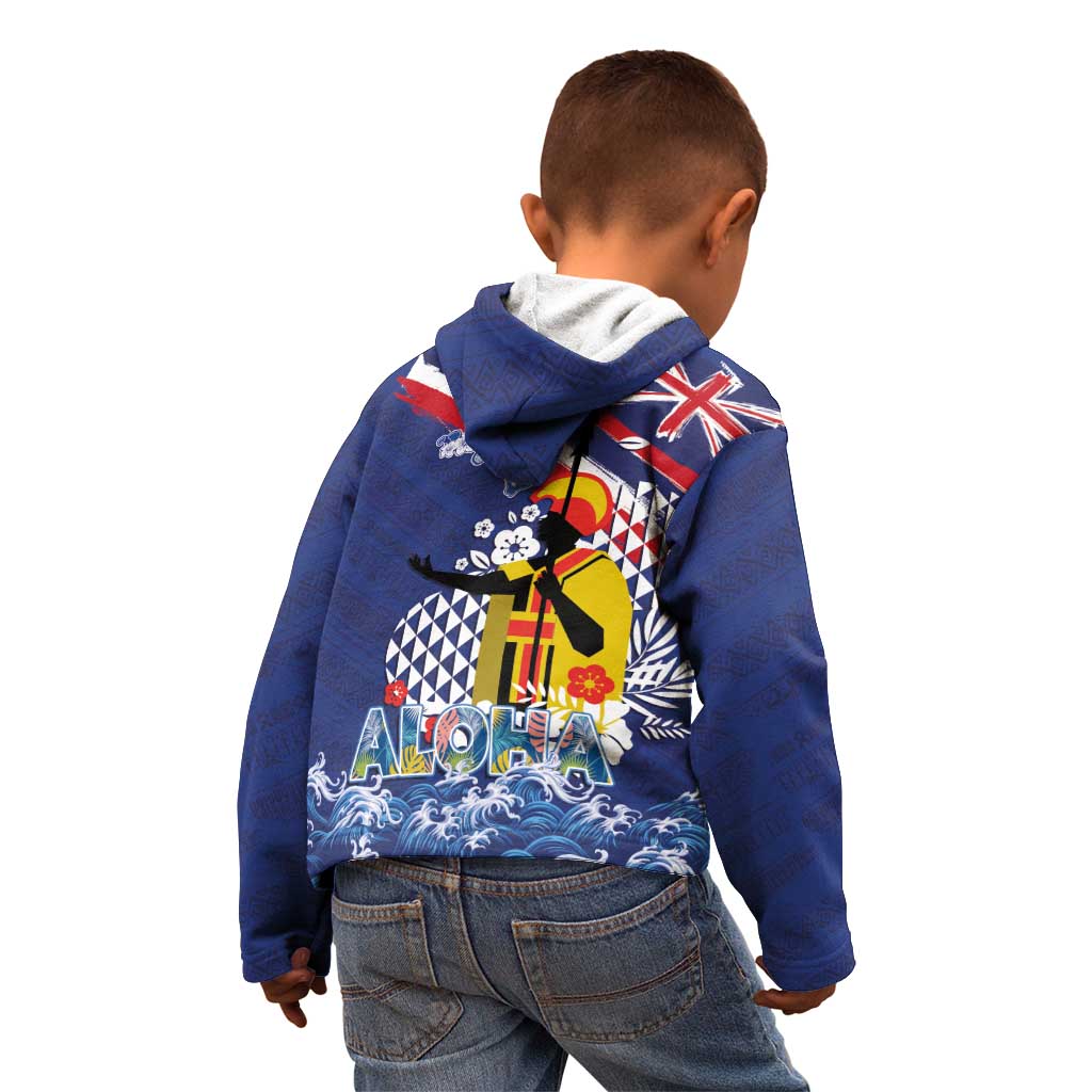 Hawaii King Kamehameha Day Kid Hoodie Lei Sea Waves Polynesian Tapa Pattern