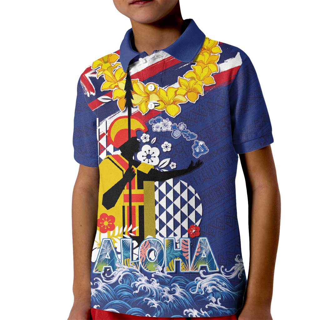 Hawaii King Kamehameha Day Kid Polo Shirt Lei Sea Waves Polynesian Tapa Pattern LT03 Kid Blue - Polynesian Pride