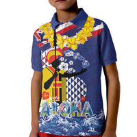 Hawaii King Kamehameha Day Kid Polo Shirt Lei Sea Waves Polynesian Tapa Pattern LT03 Kid Blue - Polynesian Pride