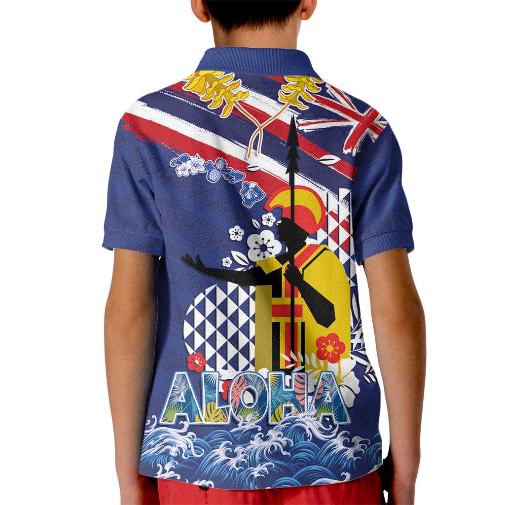 Hawaii King Kamehameha Day Kid Polo Shirt Lei Sea Waves Polynesian Tapa Pattern LT03 - Polynesian Pride