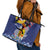 Hawaii King Kamehameha Day Leather Tote Bag Lei Sea Waves Polynesian Tapa Pattern