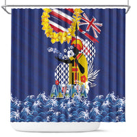 Hawaii King Kamehameha Day Shower Curtain Lei Sea Waves Polynesian Tapa Pattern LT03 Blue - Polynesian Pride