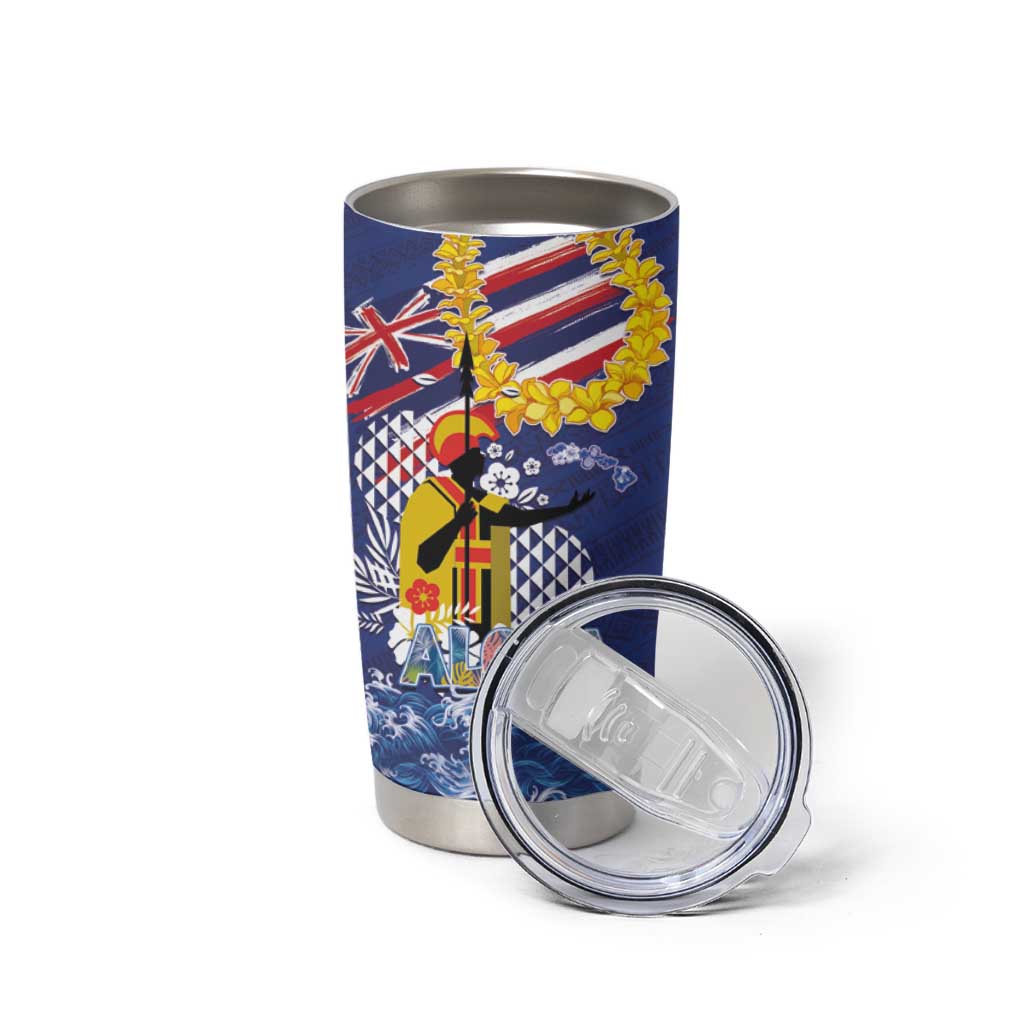 Hawaii King Kamehameha Day Tumbler Cup Lei Sea Waves Polynesian Tapa Pattern