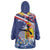 Hawaii King Kamehameha Day Wearable Blanket Hoodie Lei Sea Waves Polynesian Tapa Pattern