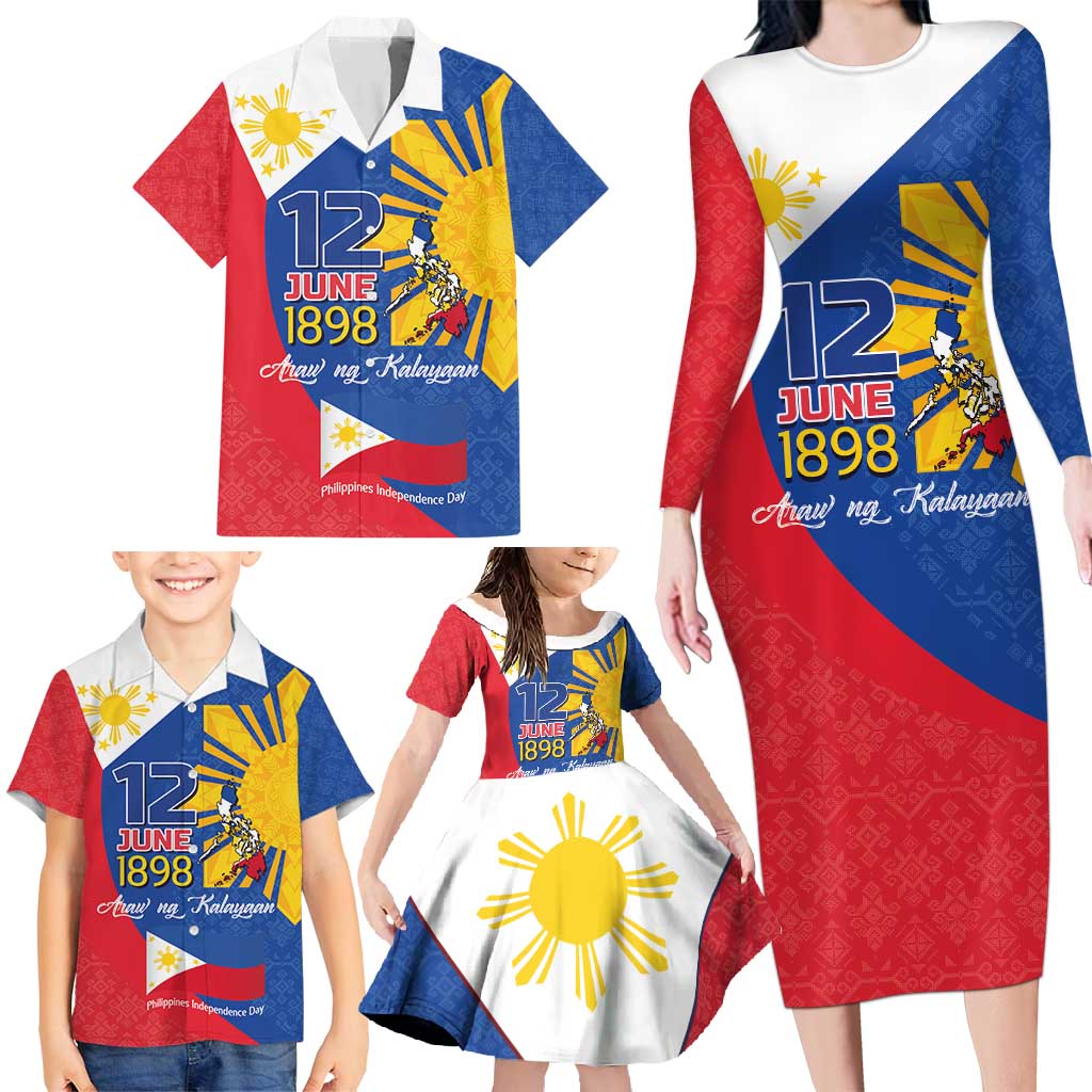 Philippines Independence Day Family Matching Long Sleeve Bodycon Dress and Hawaiian Shirt Araw ng Kalayaan Polynesian Sun and YAKAN Pattern LT03 - Polynesian Pride