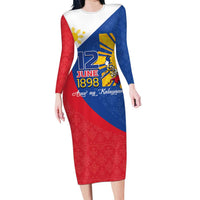 Philippines Independence Day Family Matching Long Sleeve Bodycon Dress and Hawaiian Shirt Araw ng Kalayaan Polynesian Sun and YAKAN Pattern LT03 Mom's Dress Blue - Polynesian Pride