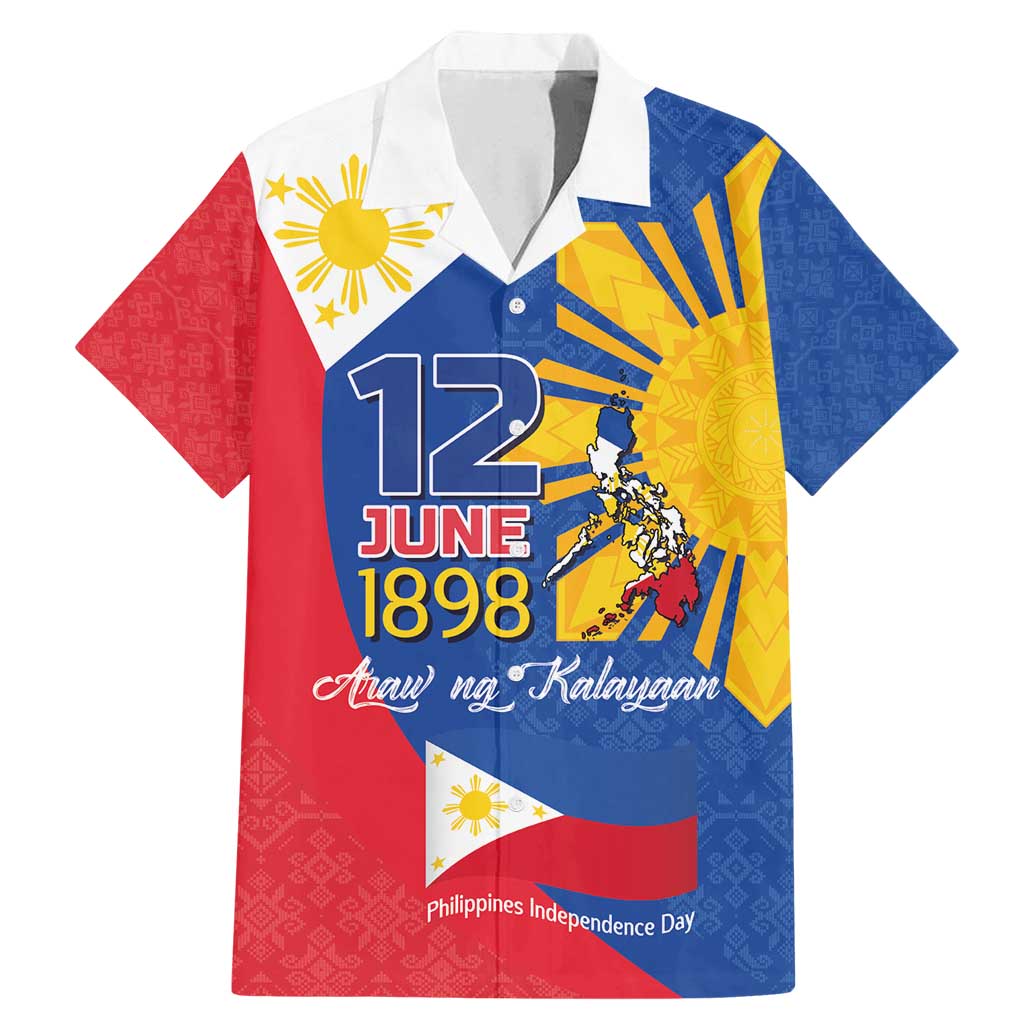 Philippines Independence Day Family Matching Mermaid Dress and Hawaiian Shirt Araw ng Kalayaan Polynesian Sun and YAKAN Pattern LT03 Dad's Shirt - Short Sleeve Blue - Polynesian Pride