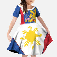 Philippines Independence Day Family Matching Off Shoulder Maxi Dress and Hawaiian Shirt Araw ng Kalayaan Polynesian Sun and YAKAN Pattern LT03 Daughter's Dress Blue - Polynesian Pride