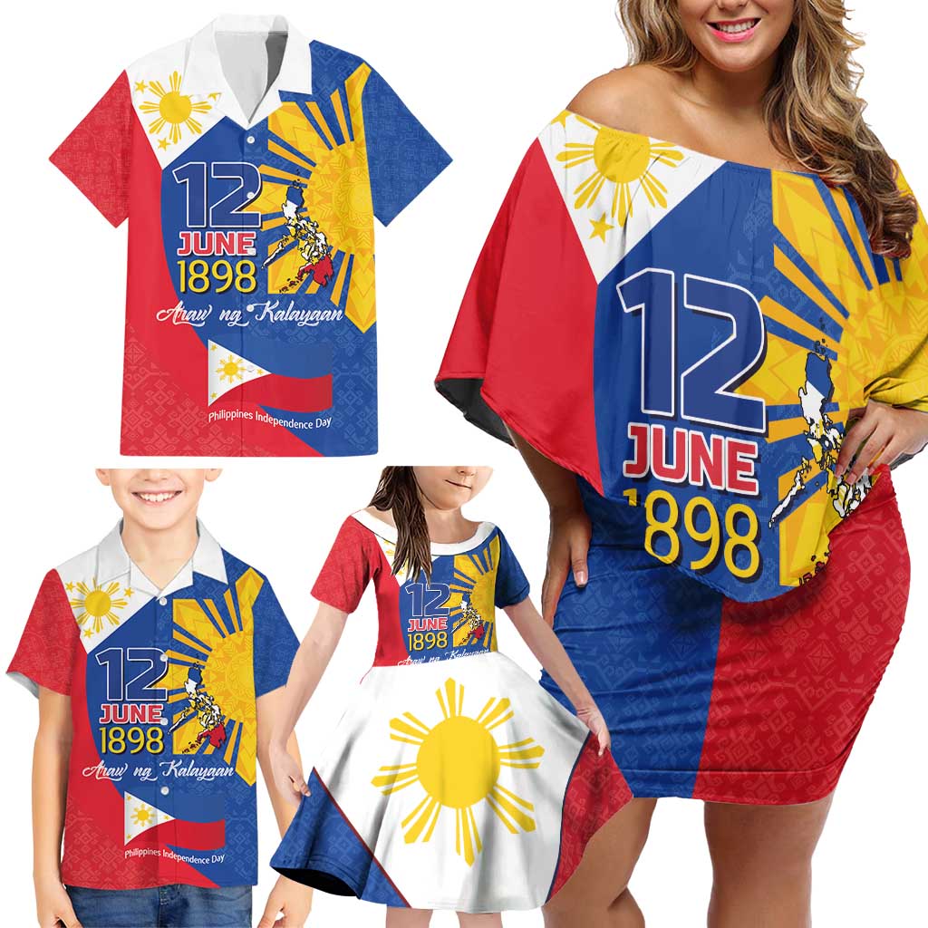 Philippines Independence Day Family Matching Off Shoulder Short Dress and Hawaiian Shirt Araw ng Kalayaan Polynesian Sun and YAKAN Pattern LT03 - Polynesian Pride