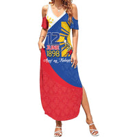 Philippines Independence Day Family Matching Summer Maxi Dress and Hawaiian Shirt Araw ng Kalayaan Polynesian Sun and YAKAN Pattern LT03 Mom's Dress Blue - Polynesian Pride