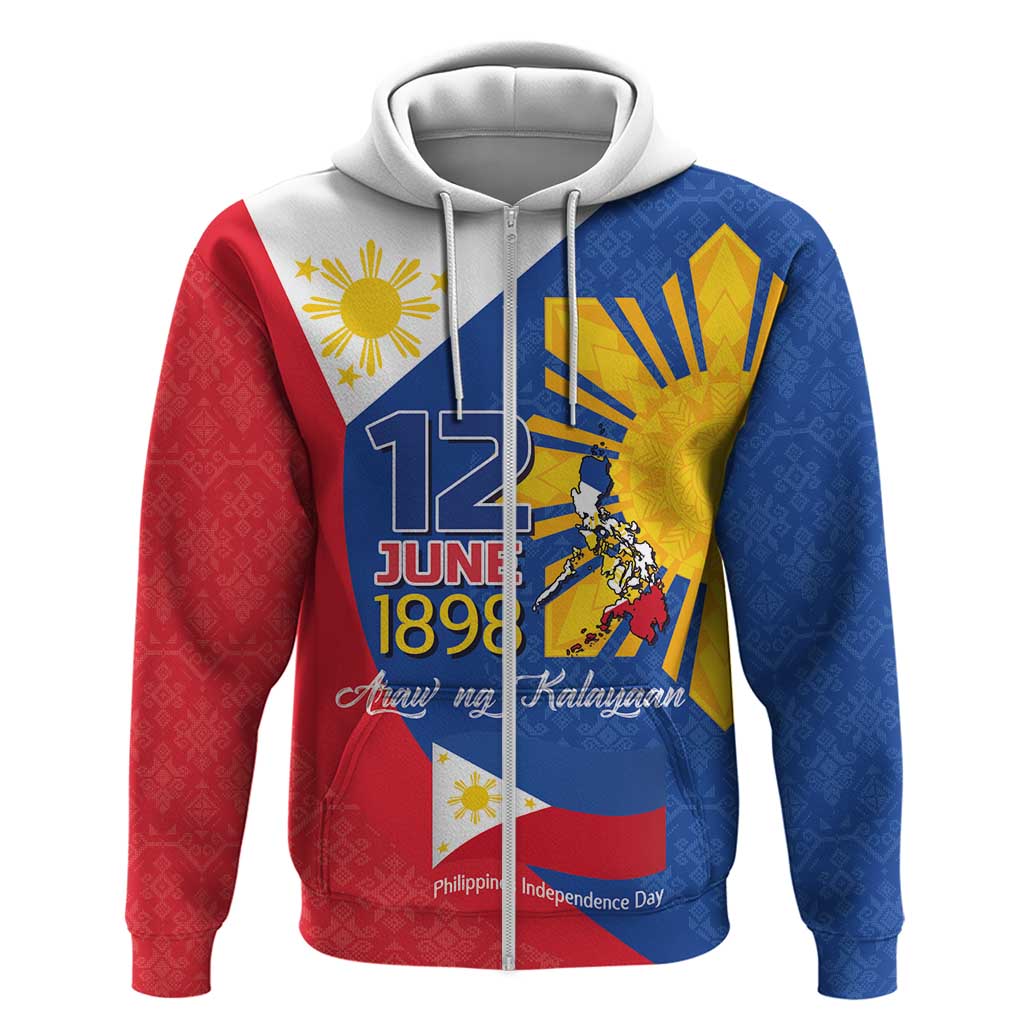 Philippines Independence Day Hoodie Araw ng Kalayaan Polynesian Sun and YAKAN Pattern LT03 Zip Hoodie Blue - Polynesian Pride