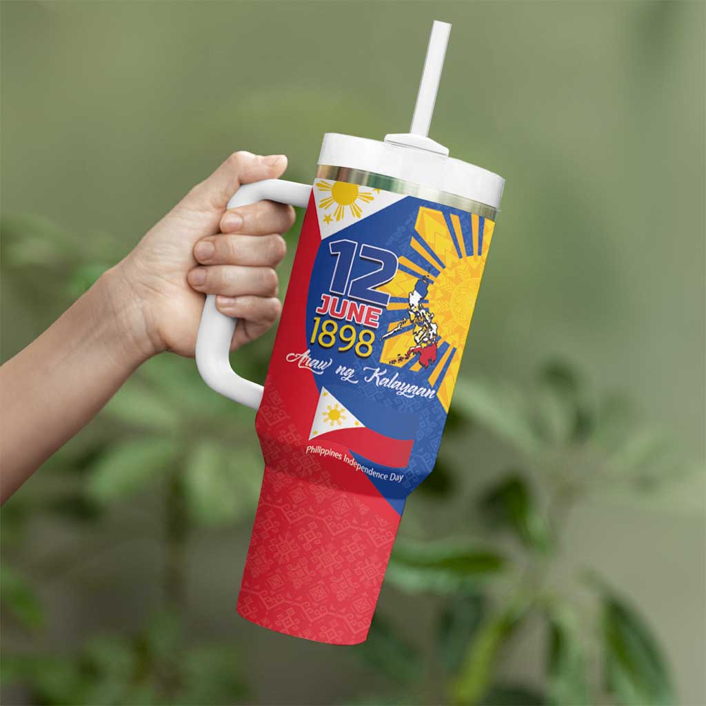 Philippines Independence Day Tumbler With Handle Araw ng Kalayaan Polynesian Sun and YAKAN Pattern
