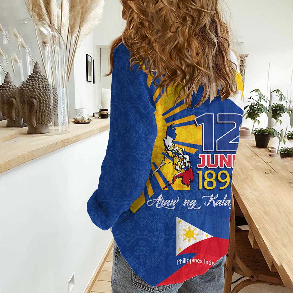 Philippines Independence Day Women Casual Shirt Araw ng Kalayaan Polynesian Sun and YAKAN Pattern