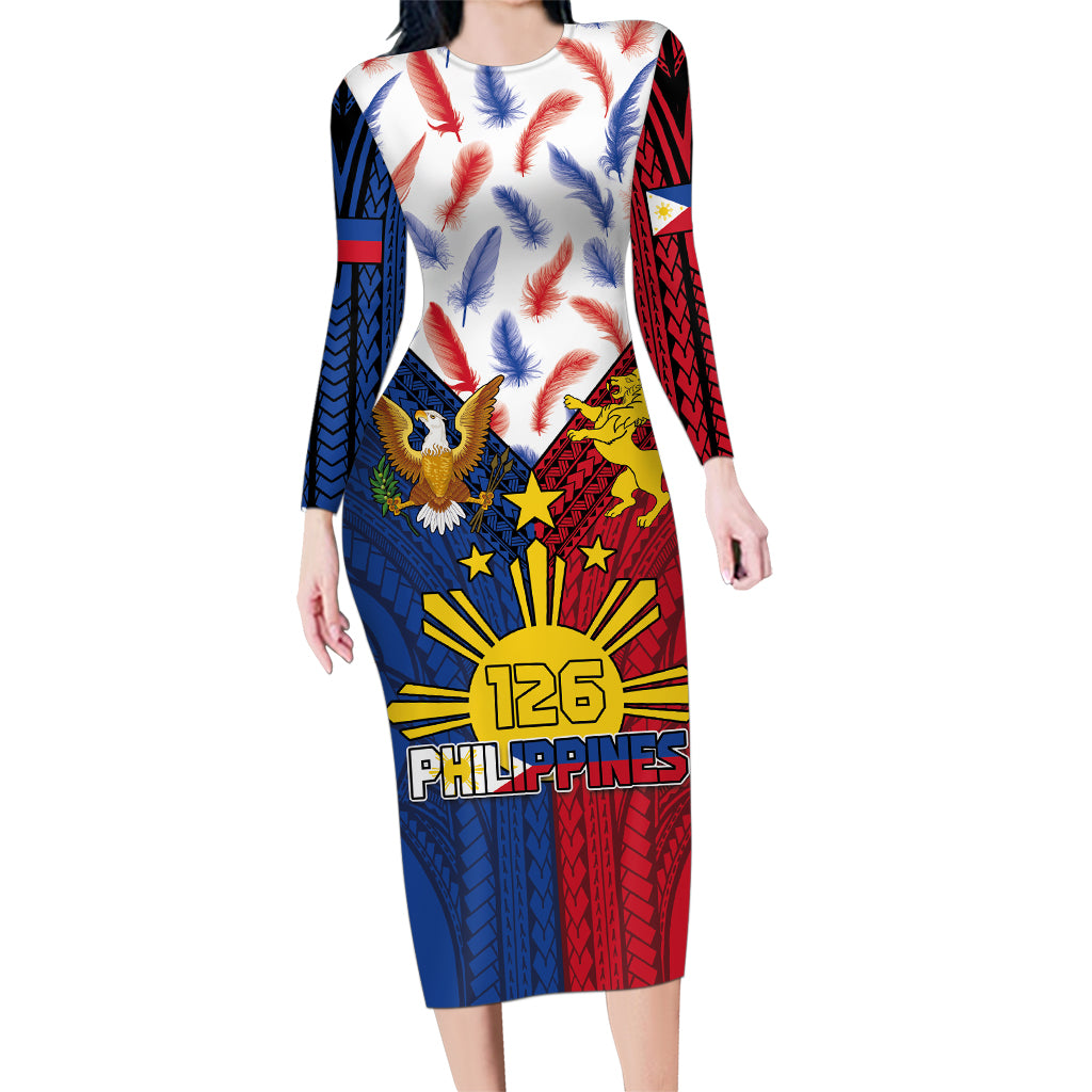 Philippines Independence Day 126th Anniversary Family Matching Long Sleeve Bodycon Dress and Hawaiian Shirt Polynesian Pattern National Flag Style LT03 Mom's Dress Red - Polynesian Pride