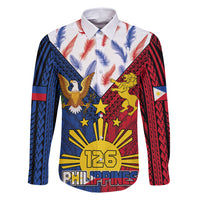 Philippines Independence Day 126th Anniversary Family Matching Off Shoulder Maxi Dress and Hawaiian Shirt Polynesian Pattern National Flag Style LT03 Dad's Shirt - Long Sleeve Red - Polynesian Pride