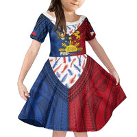 Philippines Independence Day 126th Anniversary Kid Short Sleeve Dress Polynesian Pattern National Flag Style