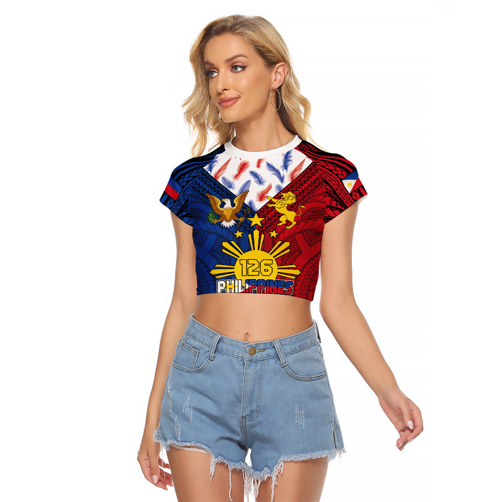 Philippines Independence Day 126th Anniversary Raglan Cropped T Shirt Polynesian Pattern National Flag Style