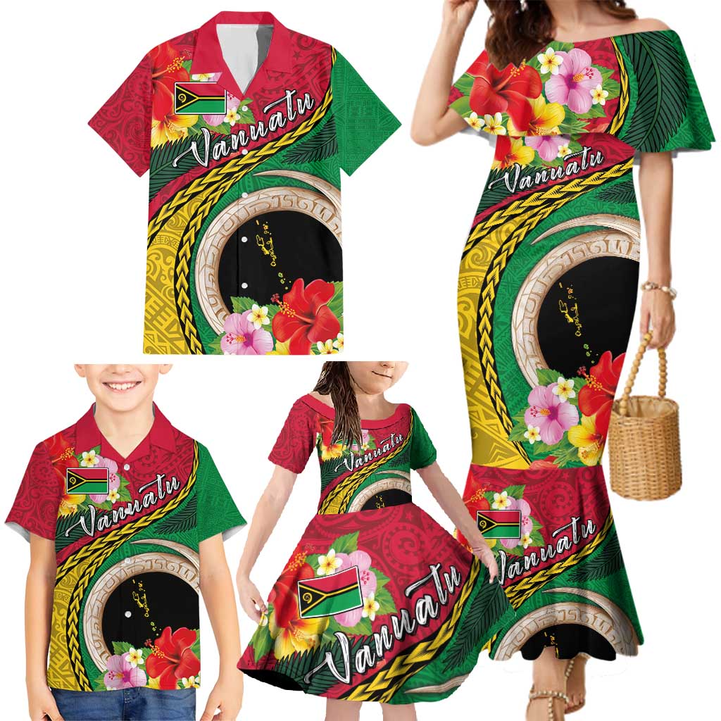 Vanuatu Tribal Boar Tusk Family Matching Mermaid Dress and Hawaiian Shirt Tropical Plants with Namele and Melanesian Pattern LT03 - Polynesian Pride