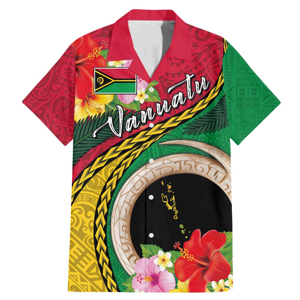 Vanuatu Tribal Boar Tusk Family Matching Mermaid Dress and Hawaiian Shirt Tropical Plants with Namele and Melanesian Pattern LT03 Dad's Shirt - Short Sleeve Red - Polynesian Pride