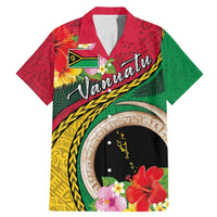 Vanuatu Tribal Boar Tusk Family Matching Mermaid Dress and Hawaiian Shirt Tropical Plants with Namele and Melanesian Pattern LT03 Dad's Shirt - Short Sleeve Red - Polynesian Pride