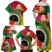 Vanuatu Tribal Boar Tusk Family Matching Off Shoulder Maxi Dress and Hawaiian Shirt Tropical Plants with Namele and Melanesian Pattern LT03 - Polynesian Pride