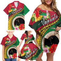 Vanuatu Tribal Boar Tusk Family Matching Off Shoulder Short Dress and Hawaiian Shirt Tropical Plants with Namele and Melanesian Pattern LT03 - Polynesian Pride