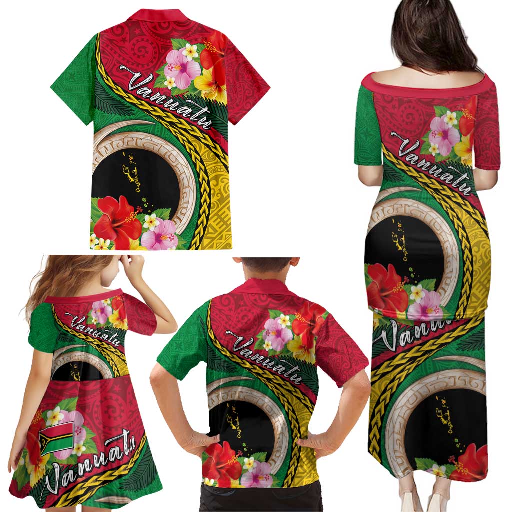 Vanuatu Tribal Boar Tusk Family Matching Puletasi and Hawaiian Shirt Tropical Plants with Namele and Melanesian Pattern LT03 - Polynesian Pride
