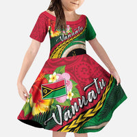 Vanuatu Tribal Boar Tusk Family Matching Short Sleeve Bodycon Dress and Hawaiian Shirt Tropical Plants with Namele and Melanesian Pattern LT03 Daughter's Dress Red - Polynesian Pride