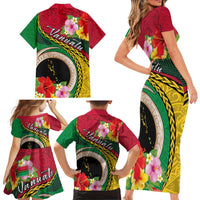 Vanuatu Tribal Boar Tusk Family Matching Short Sleeve Bodycon Dress and Hawaiian Shirt Tropical Plants with Namele and Melanesian Pattern LT03 - Polynesian Pride