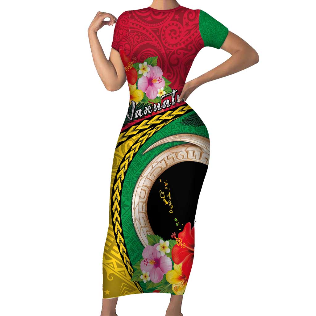Vanuatu Tribal Boar Tusk Family Matching Short Sleeve Bodycon Dress and Hawaiian Shirt Tropical Plants with Namele and Melanesian Pattern LT03 Mom's Dress Red - Polynesian Pride