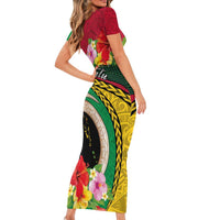 Vanuatu Tribal Boar Tusk Family Matching Short Sleeve Bodycon Dress and Hawaiian Shirt Tropical Plants with Namele and Melanesian Pattern LT03 - Polynesian Pride