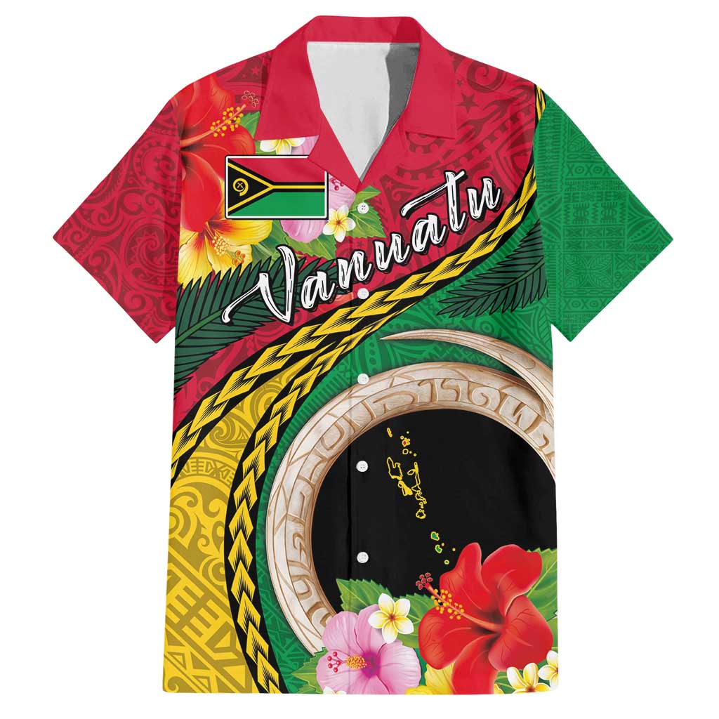 Vanuatu Tribal Boar Tusk Family Matching Summer Maxi Dress and Hawaiian Shirt Tropical Plants with Namele and Melanesian Pattern LT03 Dad's Shirt - Short Sleeve Red - Polynesian Pride