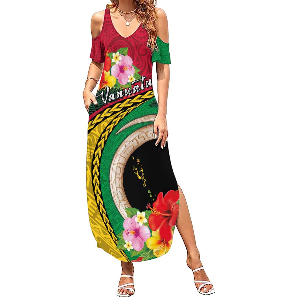 Vanuatu Tribal Boar Tusk Family Matching Summer Maxi Dress and Hawaiian Shirt Tropical Plants with Namele and Melanesian Pattern LT03 Mom's Dress Red - Polynesian Pride