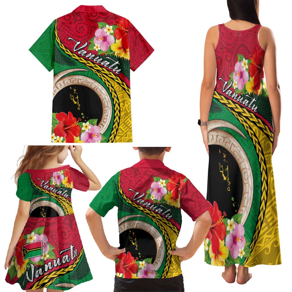 Vanuatu Tribal Boar Tusk Family Matching Tank Maxi Dress and Hawaiian Shirt Tropical Plants with Namele and Melanesian Pattern LT03 - Polynesian Pride