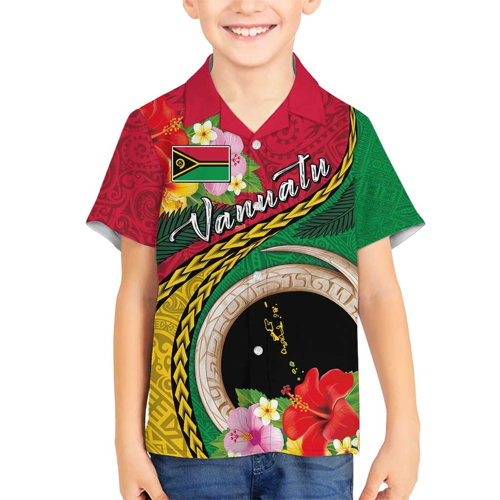 Vanuatu Tribal Boar Tusk Family Matching Tank Maxi Dress and Hawaiian Shirt Tropical Plants with Namele and Melanesian Pattern LT03 Son's Shirt Red - Polynesian Pride