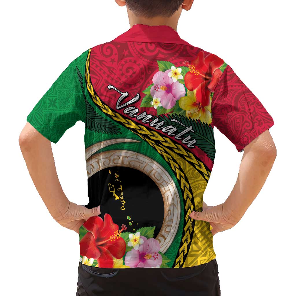Vanuatu Tribal Boar Tusk Kid Hawaiian Shirt Tropical Plants with Namele and Melanesian Pattern