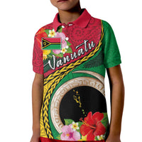 Vanuatu Tribal Boar Tusk Kid Polo Shirt Tropical Plants with Namele and Melanesian Pattern LT03 Kid Red - Polynesian Pride