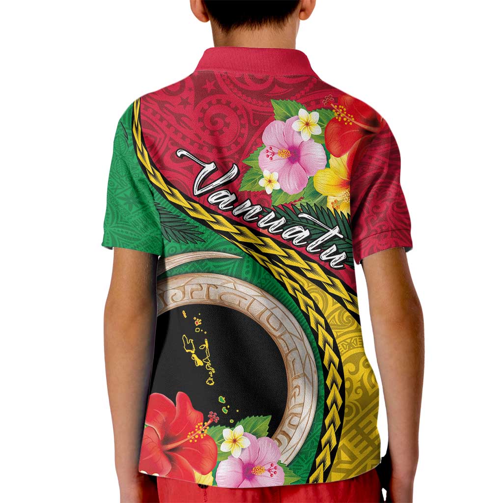 Vanuatu Tribal Boar Tusk Kid Polo Shirt Tropical Plants with Namele and Melanesian Pattern LT03 - Polynesian Pride