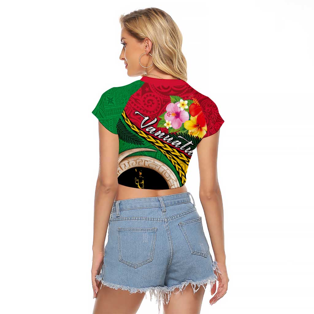 Vanuatu Tribal Boar Tusk Raglan Cropped T Shirt Tropical Plants with Namele and Melanesian Pattern LT03 - Polynesian Pride
