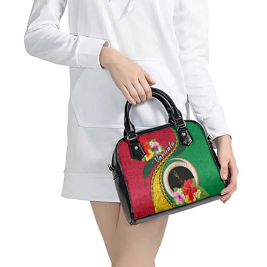 Vanuatu Tribal Boar Tusk Shoulder Handbag Tropical Plants with Namele and Melanesian Pattern