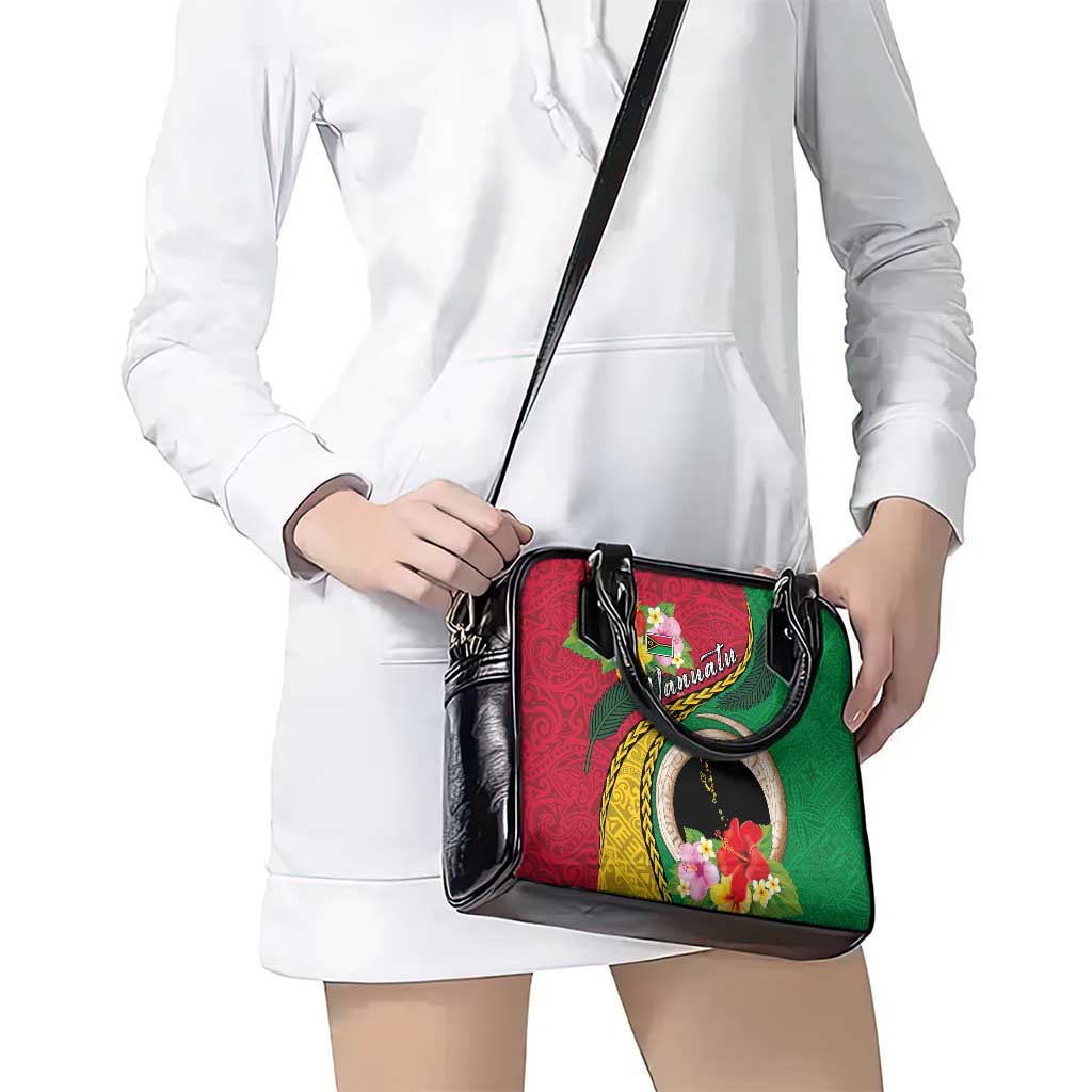 Vanuatu Tribal Boar Tusk Shoulder Handbag Tropical Plants with Namele and Melanesian Pattern