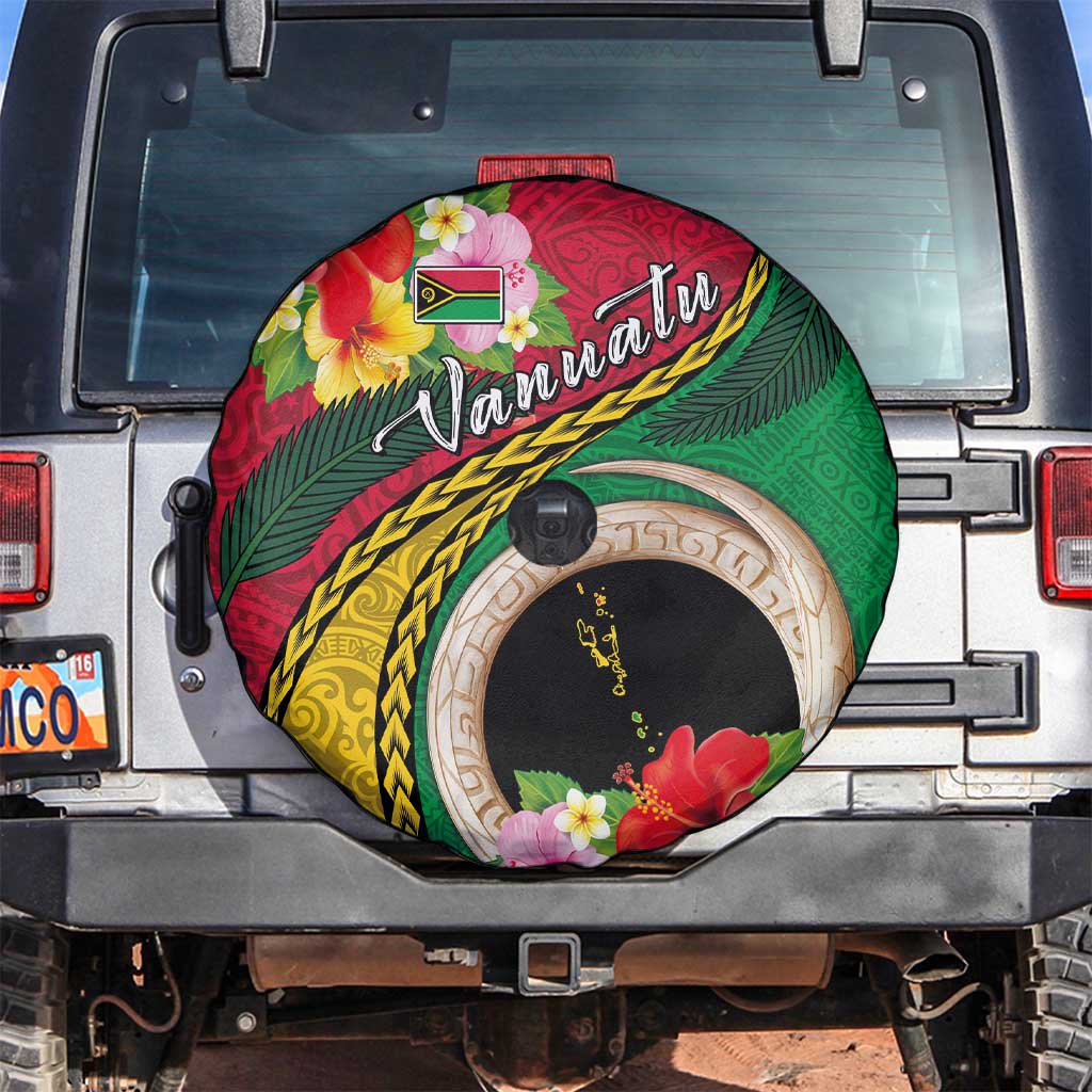 Vanuatu Tribal Boar Tusk Spare Tire Cover Tropical Plants with Namele and Melanesian Pattern LT03 Red - Polynesian Pride